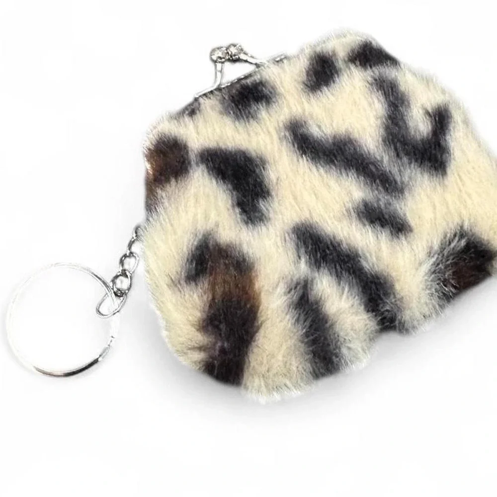 NWOT Fuzzy Animal Print Keychains with Cream Base & Silver Hardware